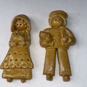 Vintage Gingerbread Couple‎ Figurines Handcrafted Folk Art Kitchen Decor